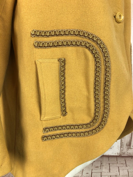 Original 1940s 40s Vintage Gold Mustard Wool Coat with Soutache Decoration And CC41 Utility Label