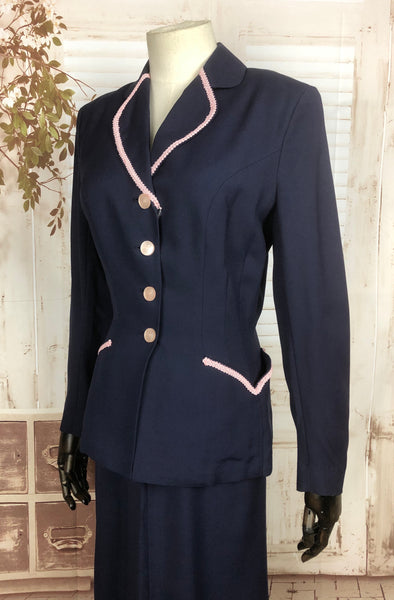 LAYAWAY PAYMENT 2 OF 2 - RESERVED FOR CHEY - Original 1940s 40s Vintage Navy Blue Cotton Summer Suit By Sacony Palm Beach