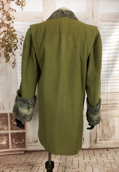 LAYAWAY PAYMENT 1 OF 2 - RESERVED FOR VICKY -Original Vintage 1940s 40s Chartreuse Green Swing Coat With Astrakhan Trim