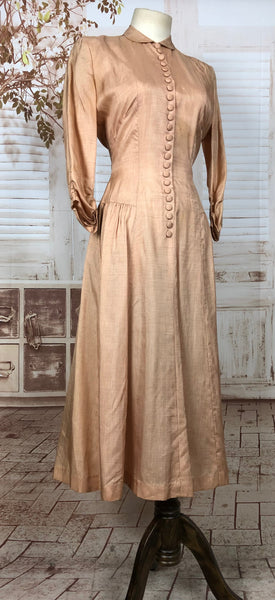 Rare Original 1930s 30s Vintage Raw Peach Silk Dress With All The Buttons