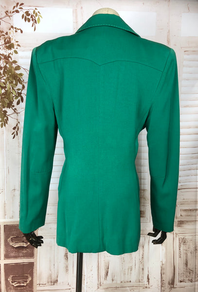 LAYAWAY PAYMENT 2 OF 2 - RESERVED FOR KELLY - Gorgeous Bright Green Original 1940s 40s Vintage Blazer With Scalloped Pockets