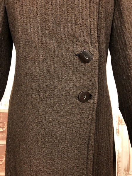 Magnificent Original 1930s Vintage Brown Puff Sleeve Wool Coat