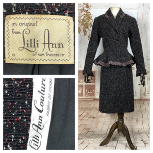 LAYAWAY PAYMENT 2 OF 2 - RESERVED ON LAYAWAY FOR LORRAINE - PLEASE DO NOT PURCHASE - Super Rare Original 1950s Lilli Ann Couture With Luxury Silk Flecked Fabric And Huge Peplum