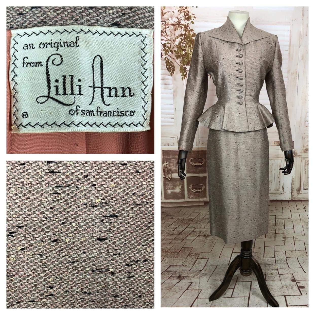 LAYAWAY PAYMENT 1 OF 3 - RESERVED FOR AISHA - PLEASE DO NOT PURCHASE - Iconic 1950s 50s Vintage Lilli Ann Silk Shot Worsted Wool Peplum Suit