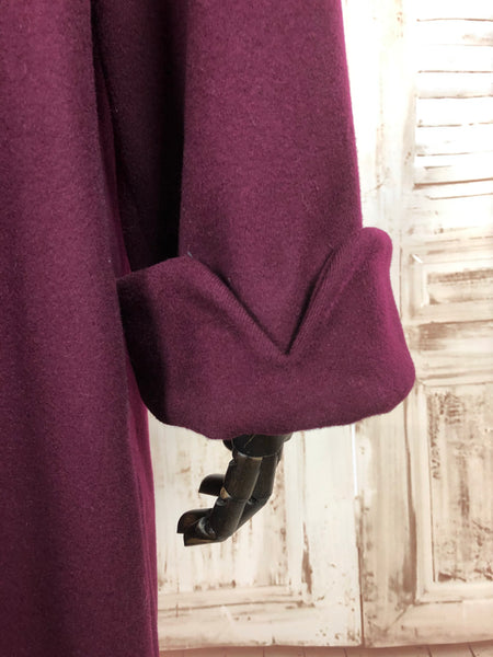 Original Vintage 1940s 40s Plum Purple Wool Collarless Coat By Cobert