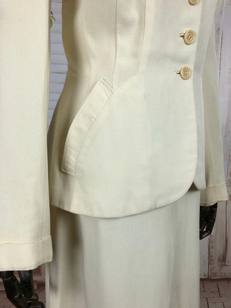 Original 1940s 40s Vintage Off White Cotton Summer Suit With Circular Accents