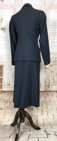 Rare Original 1940s Vintage Navy Pinstripe Burtons Suit Wartime Conversion From Menswear