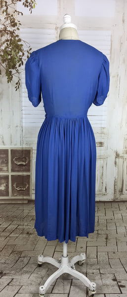 LAYAWAY PAYMENT 1 OF 2 - RESERVED FOR LAURA - PLEASE DO NOT PURCHASE - Original 1930s 30s Sky Blue Periwinkle Crepe Dress With Puff Sleeves And Smocking Panels