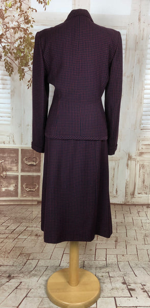 LAYAWAY PAYMENT 1 OF 2 - RESERVED FOR KELLY - Original 1940s 40s Vintage Navy And Red Micro Check Skirt Suit