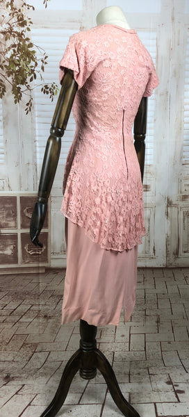 Original Vintage 1940s 40s Pink Crepe And Lace Dress By Adrian