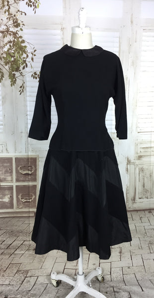 Original 1940s Black Wool And Taffeta New Look Skirt Suit With Chevron Stripe Skirt By Junior House USA