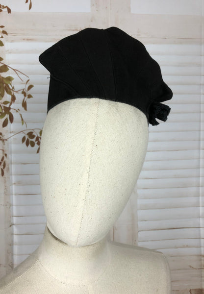 Original Vintage 1930s 30s Black Suede Halo Crown Hat