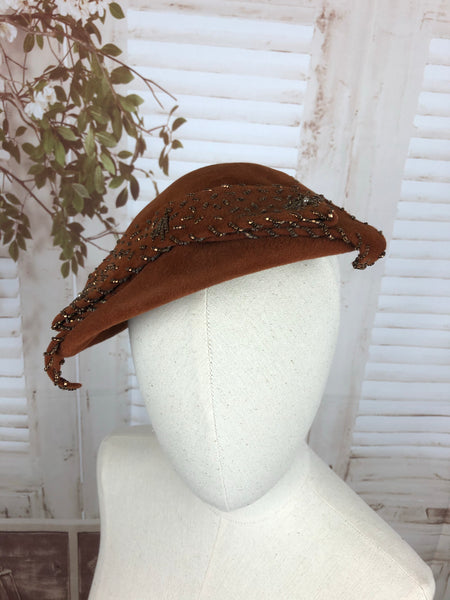 Bronze 1950s 50s Beaded Perched Hat