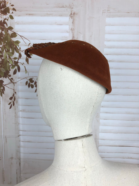 Bronze 1950s 50s Beaded Perched Hat