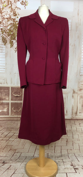 Beautiful Original 1940s 40s Volup Vintage Cranberry Red Skirt Suit