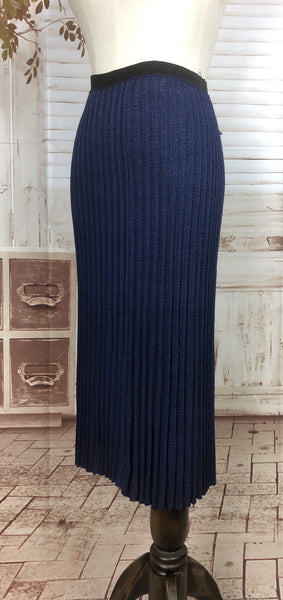 Original 1930s 30s Vintage Volup Navy Blue Ribbed Knitwear Skirt