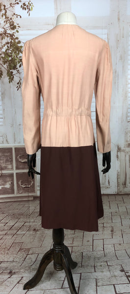 LAYAWAY PAYMENT 2 OF 2 - RESERVED FOR ALEXIS - PLEASE DO NOT PURCHASE - Original 1930s 30s Vintage Pink And Brown Soft Cotton Colour Block Coat  With Tie Belt