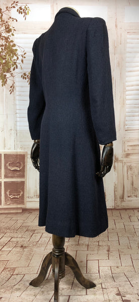 Super Rare Late 1930s / Early 1940s Wartime Vintage Navy Puff Sleeve Coat By Hattie Carnegie