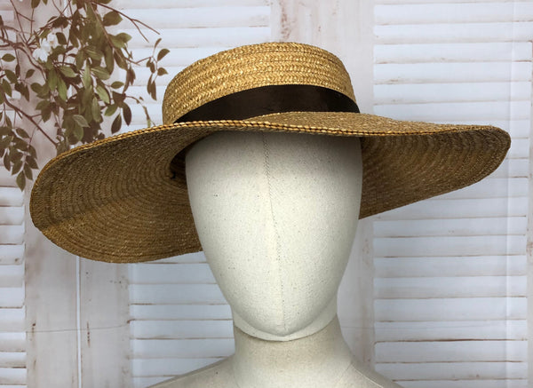 Fabulous Original 1940s 40s Vintage Large Natural Straw Sun Hat