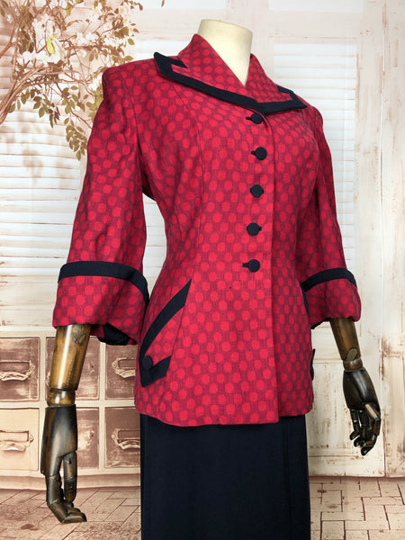 Fabulous Original Vintage 1940s 40s Red And Navy Colour Block Suit