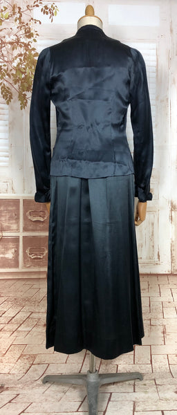 Incredible Late 1930s Vintage Sumptuous Navy Blue Satin Skirt Suit