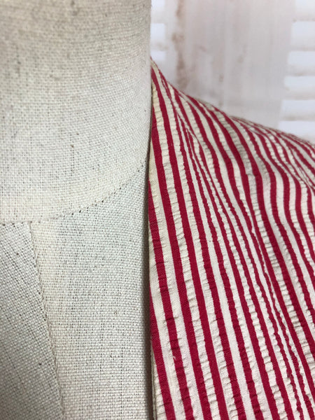 Original Vintage 1940s 40s Red Candy Striped Cropped Bolero Jacket