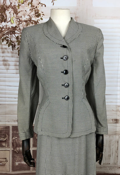 Original 1940s 40s Vintage Black And White Puppytooth Check Skirt Suit By Weathervane