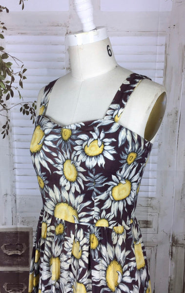 Original 1950s 50s Vintage Summer Flower Novelty Print Dress And Jacket Set Sunflower