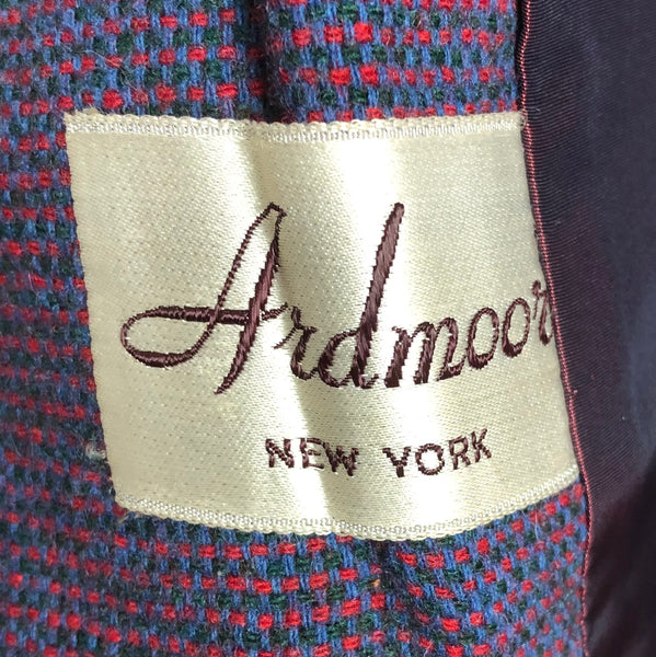 Original Vintage 1940s 40s Red Green And Blue Tweed Suit With Velvet Collar By Ardmoor