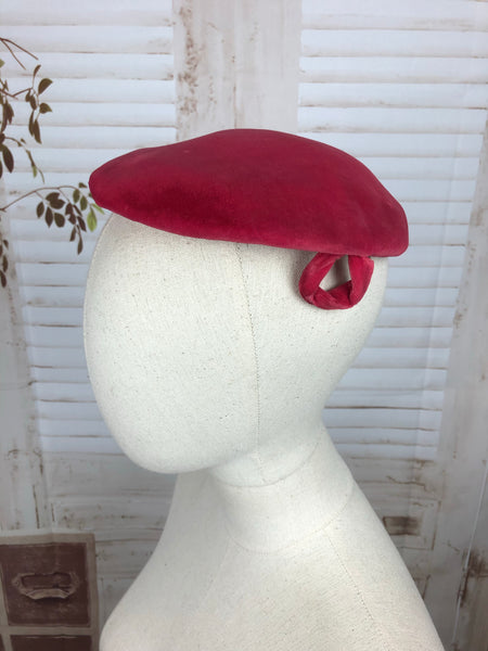 Original 1950s 50s Vintage Hot Pink Velvet Half Hat