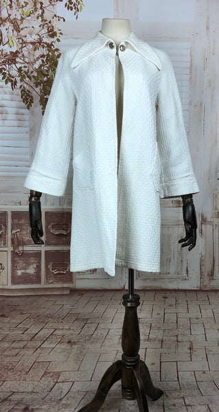 Stunning Original 1930s 30s Vintage White Textured Cotton Summer Coat