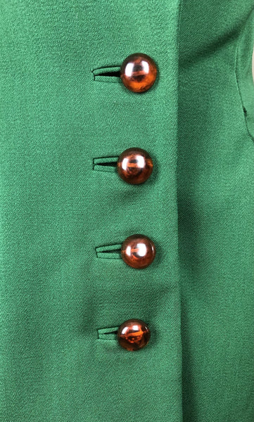 Stunning Original Vintage 1940s 40s Kelly Green Blazer With Fabulous Pocket Details