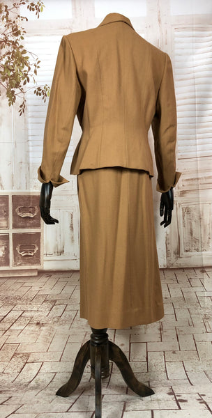 Gorgeous Original Late 1940s 40s Vintage Tan Skirt Suit With Bow Details By Bernard’s