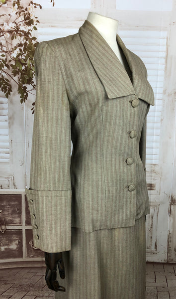 RESERVED FOR TARLEE - Original 1940s 40s Vintage Grey And Burgundy Pinstripe Suit With Huge Cuffs