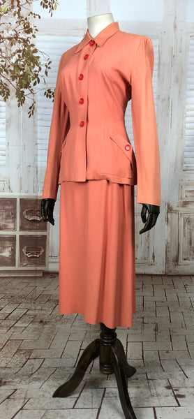 Incredible 1940s 40s Original Vintage Coral Salmon Summer Suit
