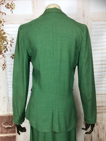 LAYAWAY PAYMENT 2 OF 2 - RESERVED FOR KATIE - Amazing Original Vintage Late 1940s 40s Bright Green Summer Suit With Patch Pockets