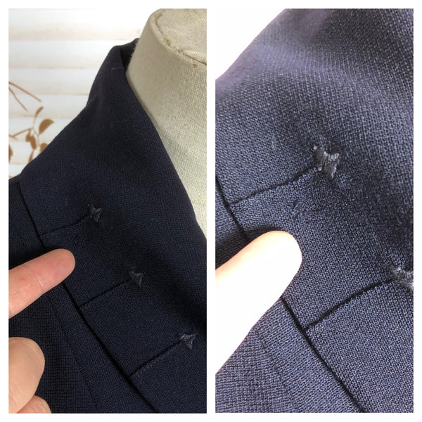 Original 1950s 50s Vintage Navy Blue Suit With Arrow Details and Amazing Collar By Buddy Bates