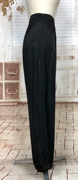 LAYAWAY PAYMENT 1 OF 2 - RESERVED FOR MARIE - Beautiful Original Late 1920s / Early 1930s Black And Gold Rayon Lounge Beach Pyjama Trousers