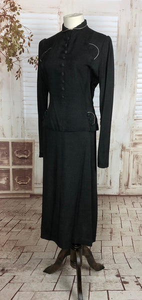 Original 1940s 40s Vintage Lightweight Handmade Grey Gabardine Skirt Suit