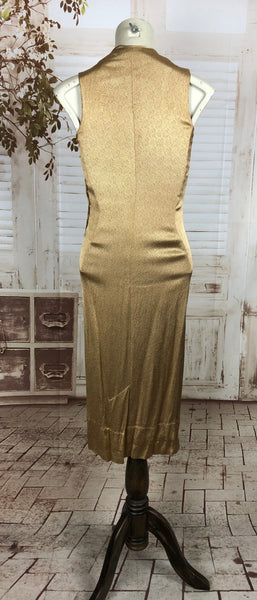 Original 1930s 30s Vintage Shiny Gold Lamé Bias Cut Cocktail Dress
