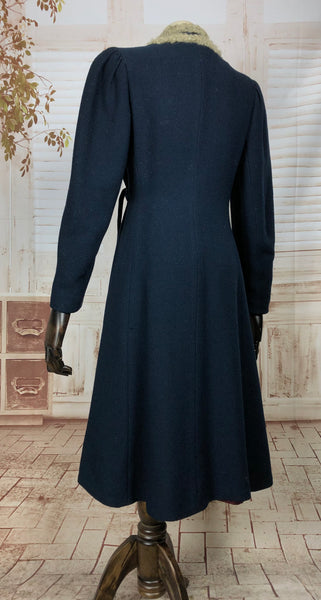 RESERVED FOR AGNES PLEASE - DO NOT PURCHASE- Rare Original 1930s 30s Blue Puff Sleeve Coat With Astrakhan Trim