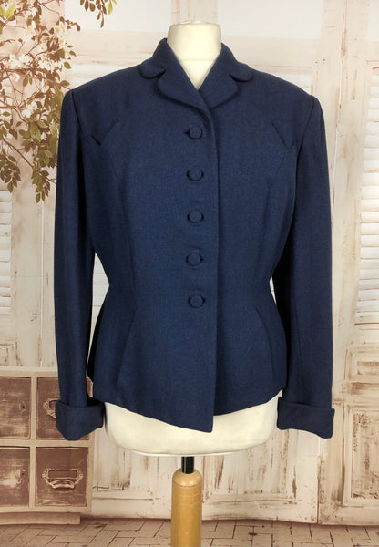 Original Late 1940s 40s Volup Vintage Blue Wool Blazer By Rothmoor