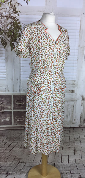 Original 1950s 50s Volup Vintage Cotton House Dress With Orange Novelty Print By Nip And Tuck