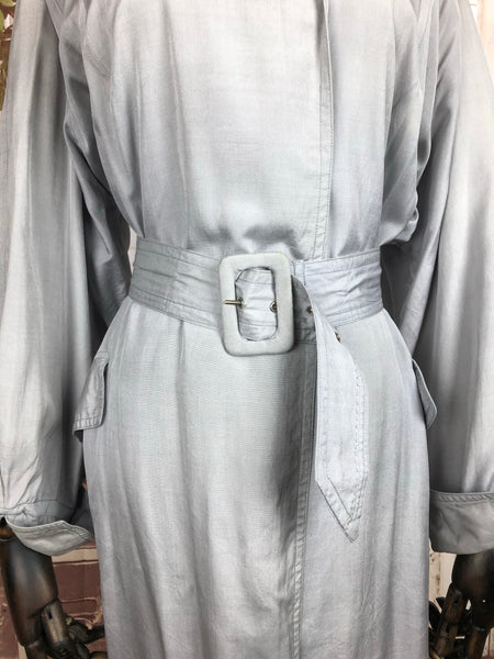 Original 1950s 50s Volup Vintage Grey Double Breasted Silk Cotton Belted Rain Coat Mac