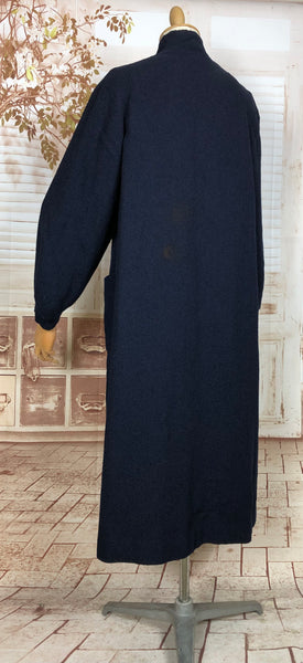 Stunning Original 1930s Vintage Navy Blue Asymmetric Boucle Coat With Bishop Sleeves