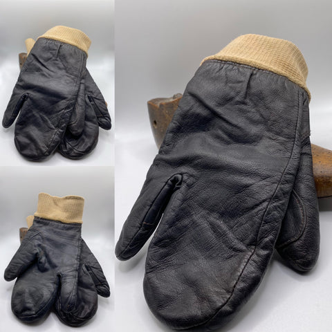 Amazing Original 1940s 40s Vintage Leather Ski Mitten Gloves