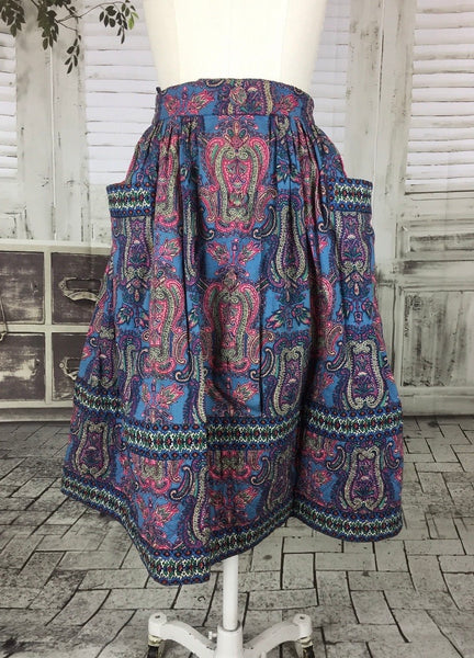 Original 1950s 50s Vintage Skirt With Purple And Blue Paisley Pattern