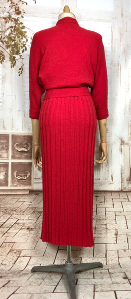 Stunning Original 1950s Vintage Bright Red Knit Set By Bobby Brooks