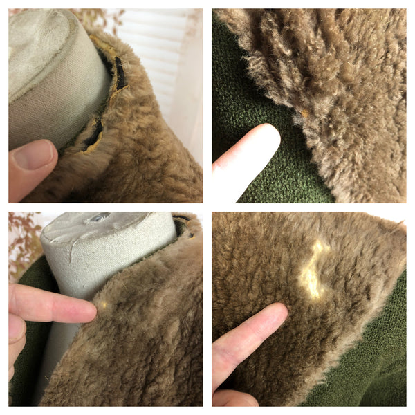 RESERVED FOR LAURA - Original Late 1930s 30s Early 1940s 40s Volup Vintage Olive Green Boucle Coat With Sailor Style Fur Collar