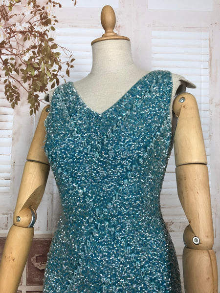 LAYAWAY PAYMENT 1 OF 5 - RESERVED FOR LINDSAY - Exceptional Original 1950s Vintage Fully Beaded Turquoise Gown Hollywood Dress Unlabelled Gene Shelly